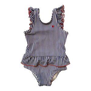 CARTER'S Size Girl's 18 Months One-Piece Swimsuit Navy & White Striped w/ Ruffle